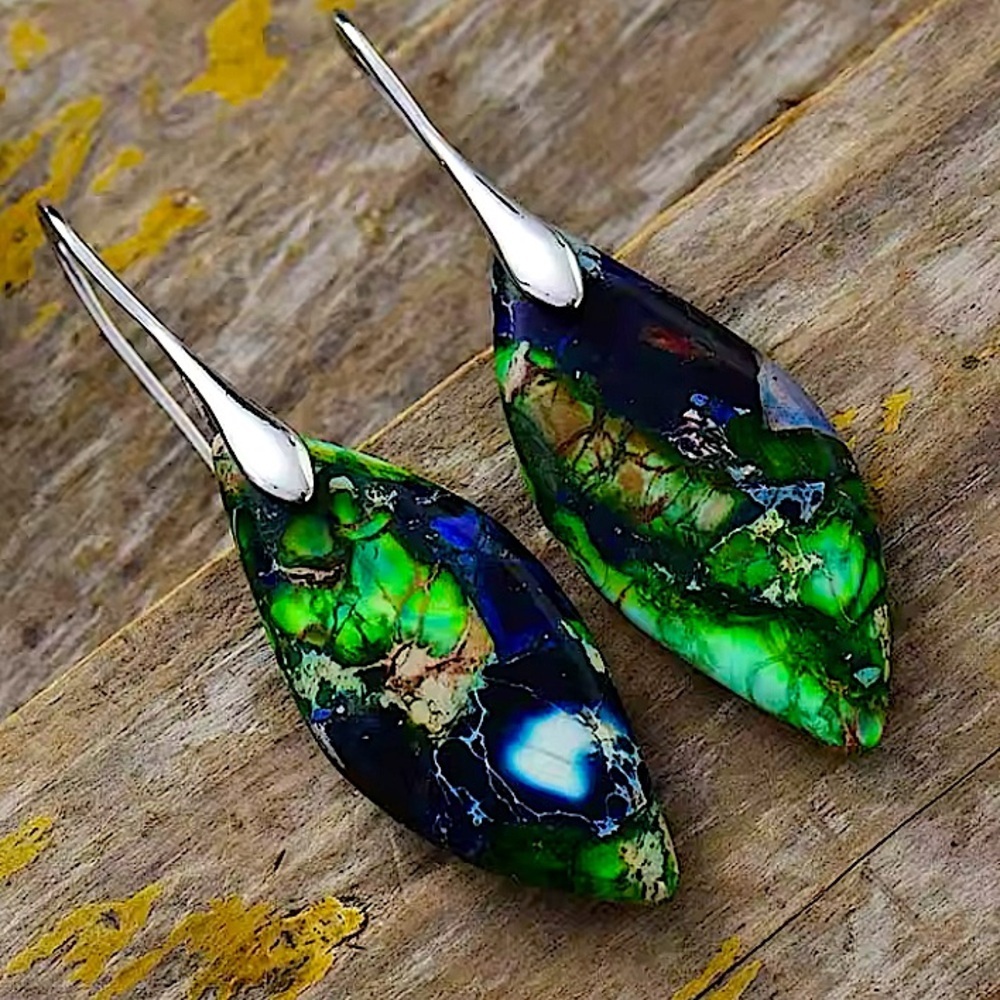 Handmade Aqua Jasper Stone Earrings Dangle Natural Stone Gift Silver